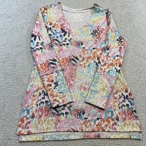 Soft Surroundings Shirt Womens Small Multicolor V-Neck Long Sleeve Tunic Top